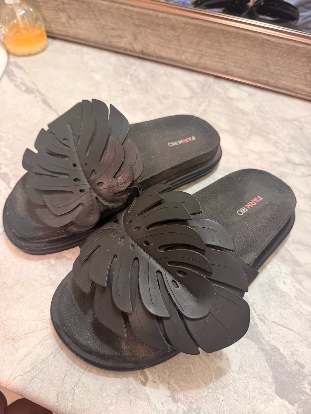 FARM Rio Black Floral Cutout Slide Sandals - Picture 4 of 8